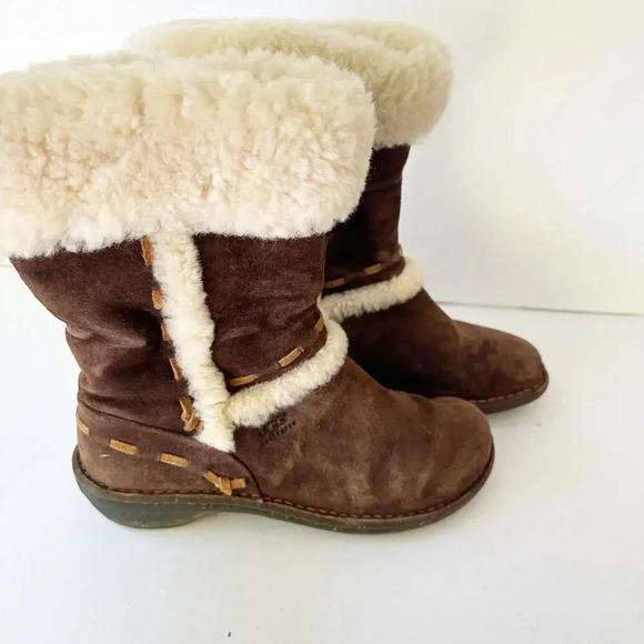 UGG Elijo 5674 Dark Brown Suede Sheepskin Lined Pull On Winter Boots - Picture 3 of 6